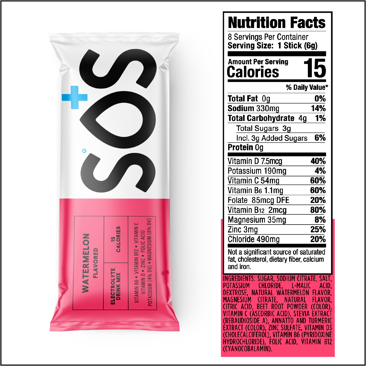 SOS Daily Vitamin Enhanced Watermelon Flavour (8 sticks)